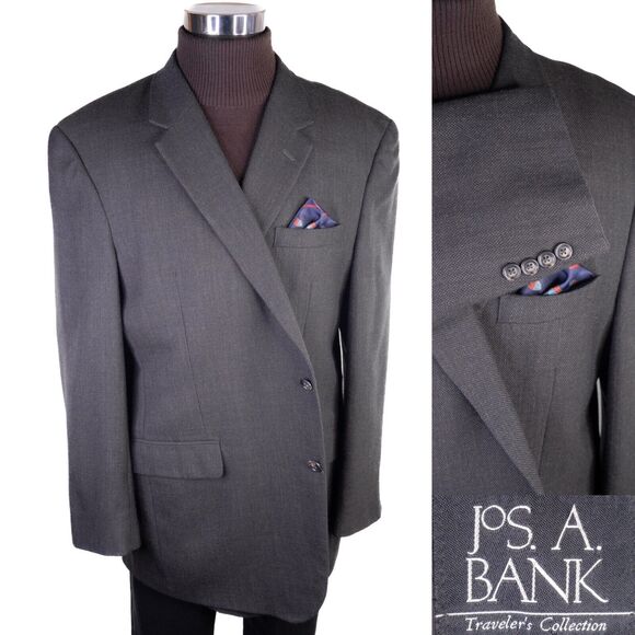 Jos A Bank Traveler's Sport Coat Blazer Jacket Mens 48L Olive 2 Buttons Wool EUC - Picture 1 of 13